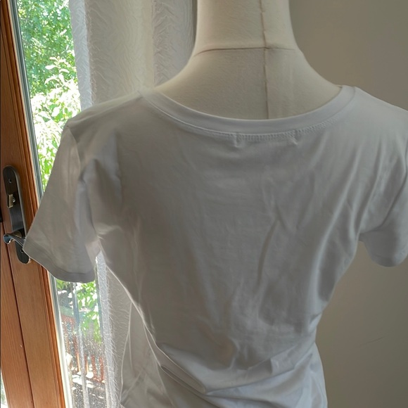 White T-Shirt Colorful Beaded 'COCO' NWOT Boutique Fashion top Small inspired - Picture 7 of 9